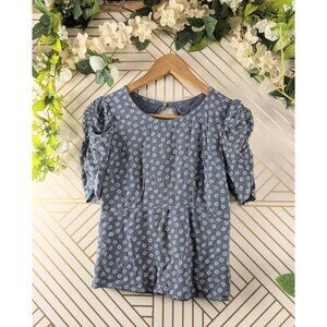 Abercrombie & Fitch Women's  Floral Blue Short Sleeve Top Ruched Back Size Small